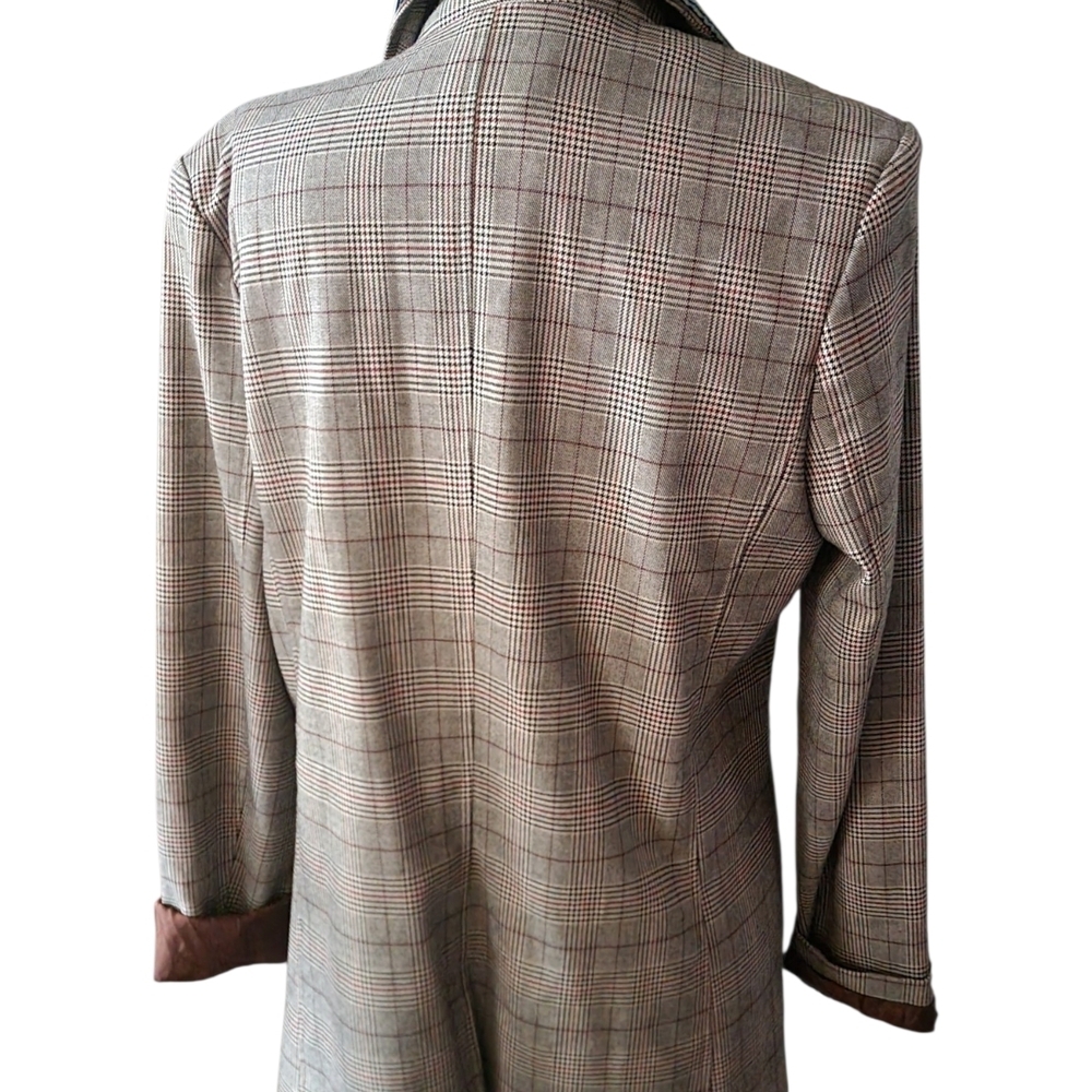 Women's Plaid Blazer with Blue Denim Trim - Picture 2 of 2